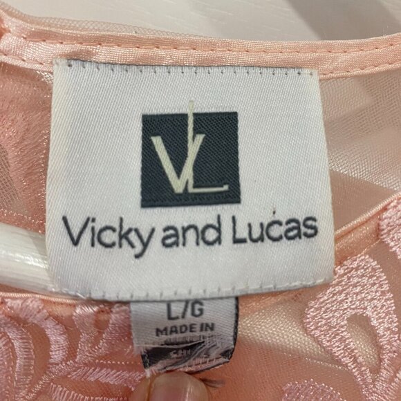 Dance VICKY & LUCAS 3/4 Sleeve Embroidered Skater Dress pink SZ L - Picture 8 of 11